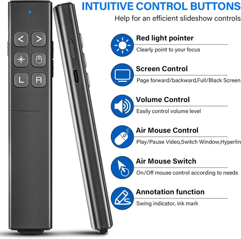 RJAD Presentation Clicker with Air Mouse - USB C Wireless Presenter Remote Clicker with Pointer, RF 2.4GHz PowerPoint Clicker for Presentation - Image 2